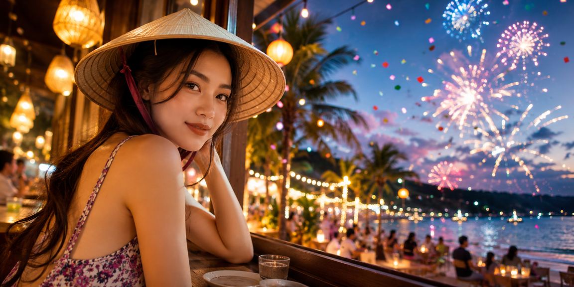 Khung cảnh giải trí và cá cược tại Phú Quốc với hình ảnh nón lá đặc trưng Việt Nam